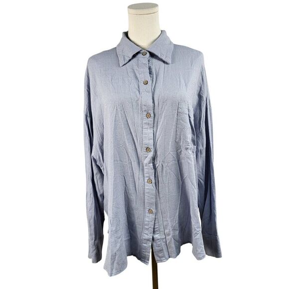 NEW Easel Oversized Small Classic Linen Blend Shirt Light Blue Denim Long Sleeve - Picture 3 of 16